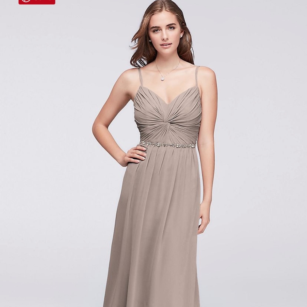 David’s Bridal Champagne Chiffon Bridesmaid Dress - Picture 2 of 7